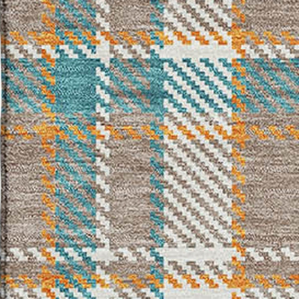 HomeRoots 5' X 8' Taupe Ivory Teal Plaid Area Rug - Washable, UV Protected, Non-Slip, Perfect for Busy Homes! 692840