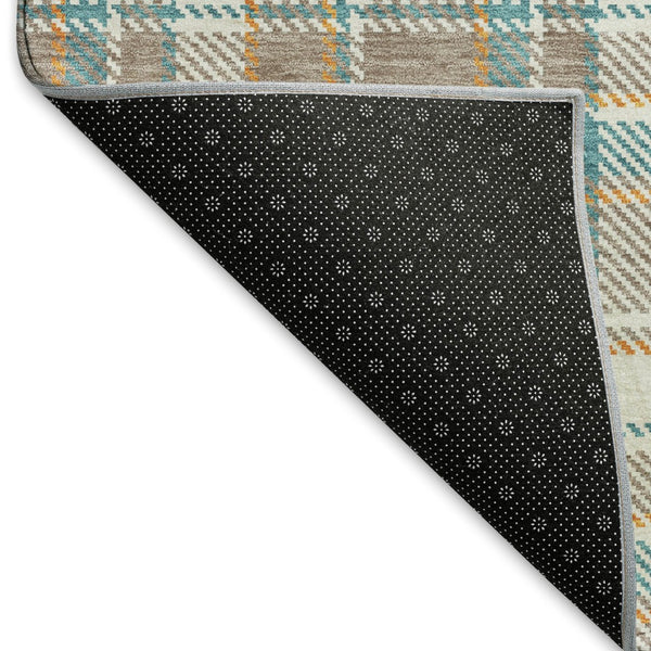HomeRoots 9' X 12' Taupe Ivory Teal Plaid Area Rug - Washable, Stain-Resistant, UV Protected for Homes with Kids! 692843