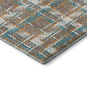 HomeRoots 9' X 12' Taupe Ivory Teal Plaid Area Rug - Washable, Stain-Resistant, UV Protected for Homes with Kids! 692843