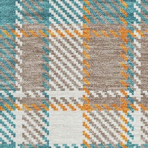 HomeRoots 9' X 12' Taupe Ivory Teal Plaid Area Rug - Washable, Stain-Resistant, UV Protected for Homes with Kids! 692843