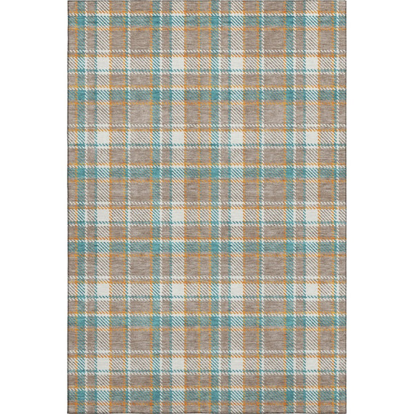 HomeRoots 10' Washable Taupe Ivory Teal Plaid Area Rug with UV Protection - Durable, Stylish, Pet-Friendly Décor 692844