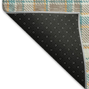 HomeRoots 10' Washable Taupe Ivory Teal Plaid Area Rug with UV Protection - Durable, Stylish, Pet-Friendly Décor 692844