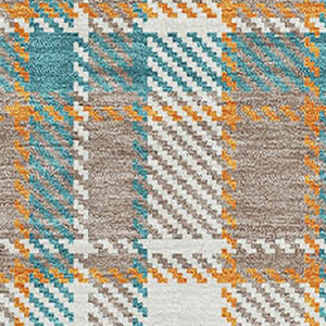 HomeRoots 10' Washable Taupe Ivory Teal Plaid Area Rug with UV Protection - Durable, Stylish, Pet-Friendly Décor 692844