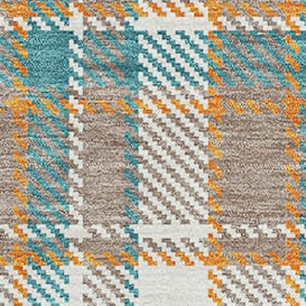 HomeRoots 10' Washable Taupe Ivory Teal Plaid Area Rug with UV Protection - Durable, Stylish, Pet-Friendly Décor 692844