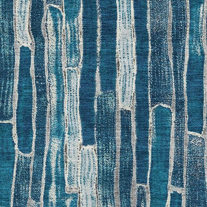 HomeRoots 5' Blue and Ivory Striped Washable Area Rug with UV Protection - Stylish, Durable, and Easy Care! 692846