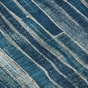 HomeRoots 8' X 8' Blue and Ivory Striped Round Rug - Stylish, Washable, UV-Protected for High-Traffic Areas 692847