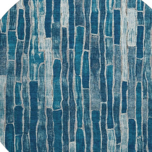 HomeRoots 8' X 8' Blue and Ivory Striped Round Rug - Stylish, Washable, UV-Protected for High-Traffic Areas 692847