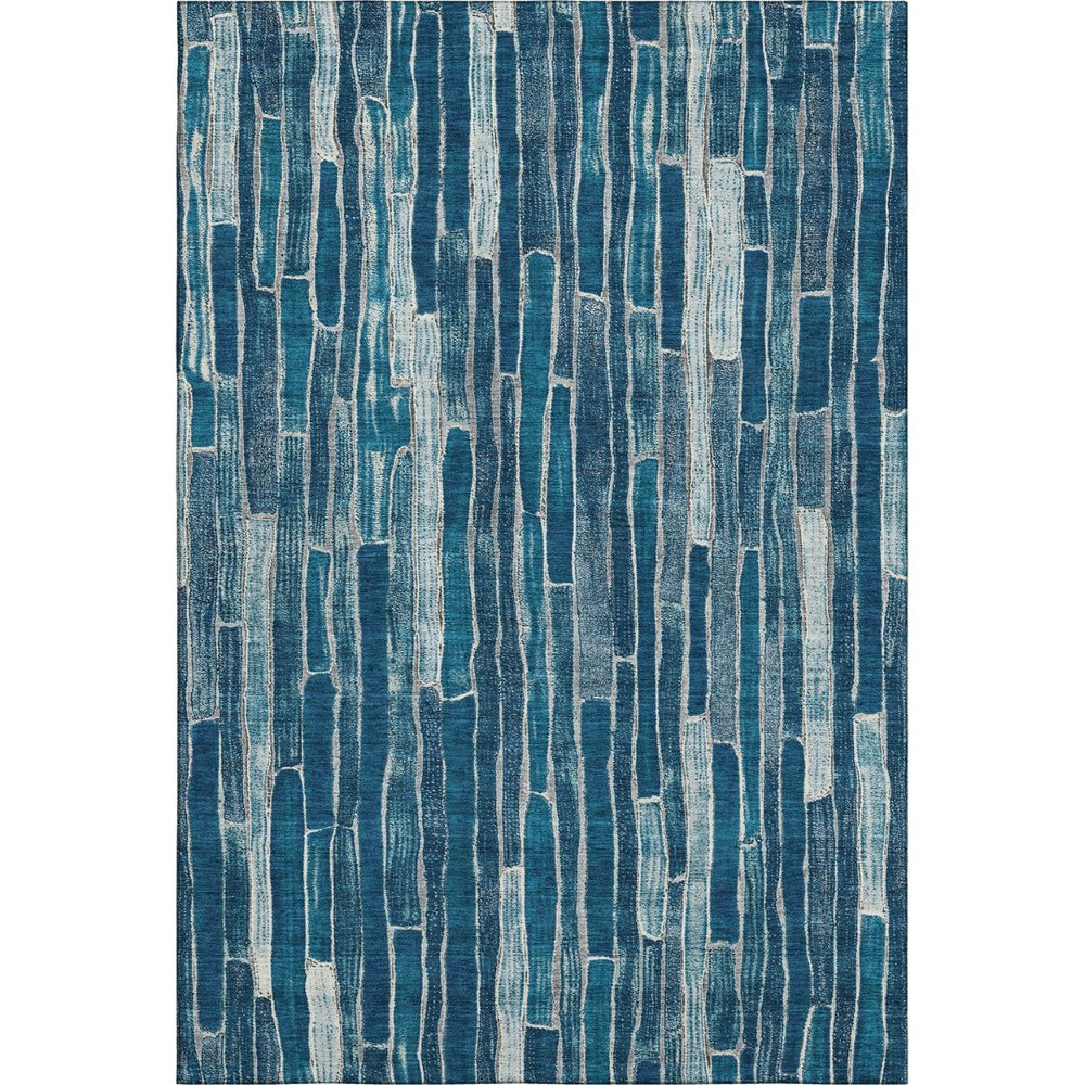 HomeRoots 9' X 12' Coastal Blue and Ivory Striped Washable Area Rug with UV Protection for Family Spaces 692849