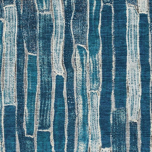 HomeRoots 9' X 12' Coastal Blue and Ivory Striped Washable Area Rug with UV Protection for Family Spaces 692849