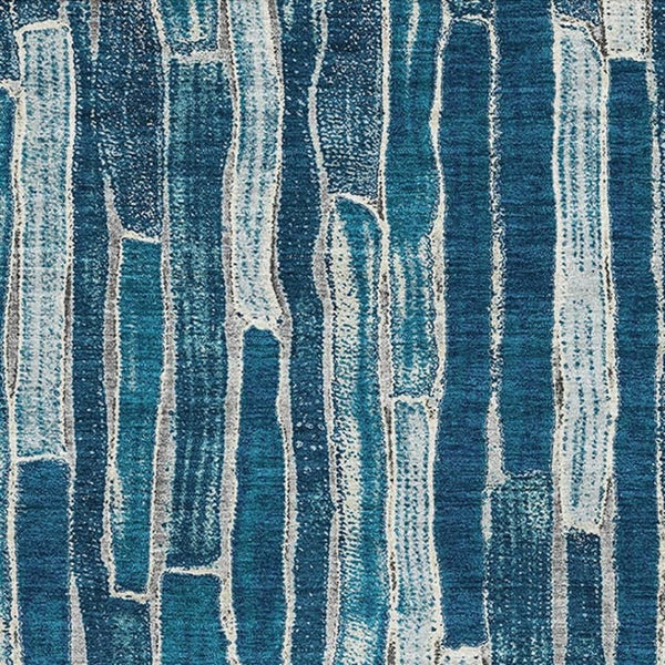 HomeRoots 9' X 12' Coastal Blue and Ivory Striped Washable Area Rug with UV Protection for Family Spaces 692849