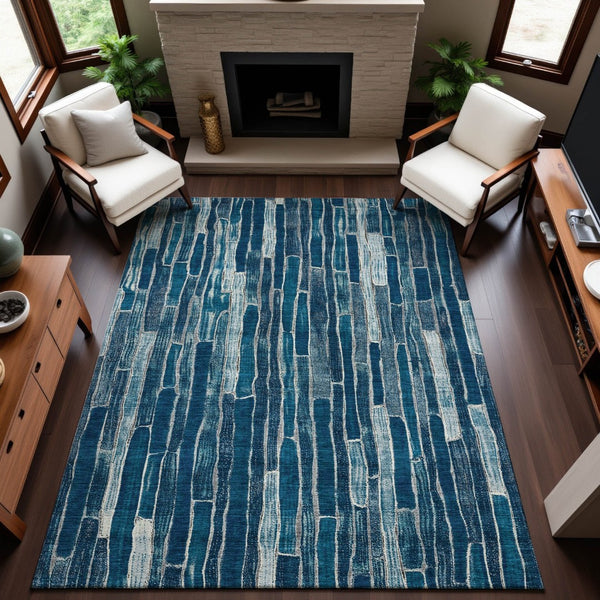 HomeRoots 10' Blue and Ivory Striped Washable Area Rug - UV Protected, Stain Resistant, Durable for Indoor/Outdoor Use 692850