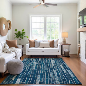 HomeRoots 10' Blue and Ivory Striped Washable Area Rug - UV Protected, Stain Resistant, Durable for Indoor/Outdoor Use 692850