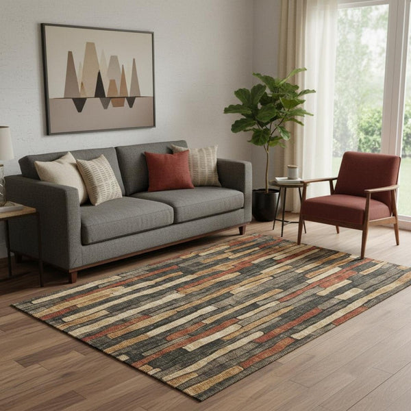 HomeRoots 5' X 8' Coffee Rust & Copper Striped Washable Area Rug - UV Protected, Stain Resistant, Durable Decor 692852