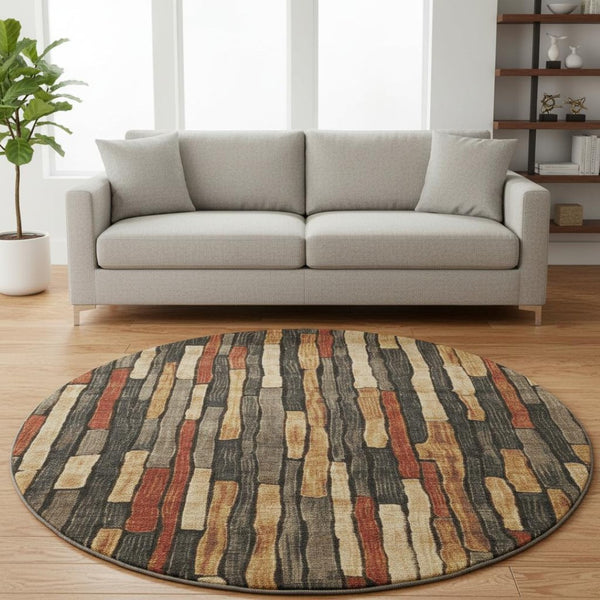 HomeRoots 8' X 8' Washable Round Rug in Coffee, Rust & Copper - UV Protected, Durable, & Stylish for Homes 692853