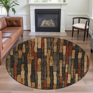 HomeRoots 8' X 8' Washable Round Rug in Coffee, Rust & Copper - UV Protected, Durable, & Stylish for Homes 692853