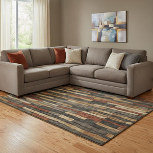 HomeRoots 8' Washable Area Rug in Coffee, Rust & Copper Stripes – Durable, Stain-Resistant, UV Protected Design 692854