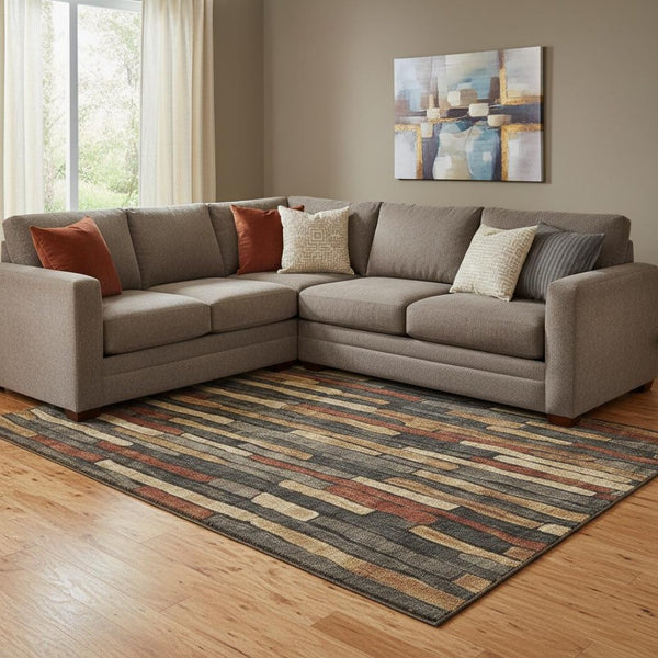 HomeRoots 8' Washable Area Rug in Coffee, Rust & Copper Stripes – Durable, Stain-Resistant, UV Protected Design 692854