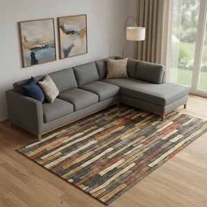 HomeRoots 9' X 12' Stylish Coffee Rust & Copper Striped Area Rug - Durable, Washable, UV Protected for Any Space 692855