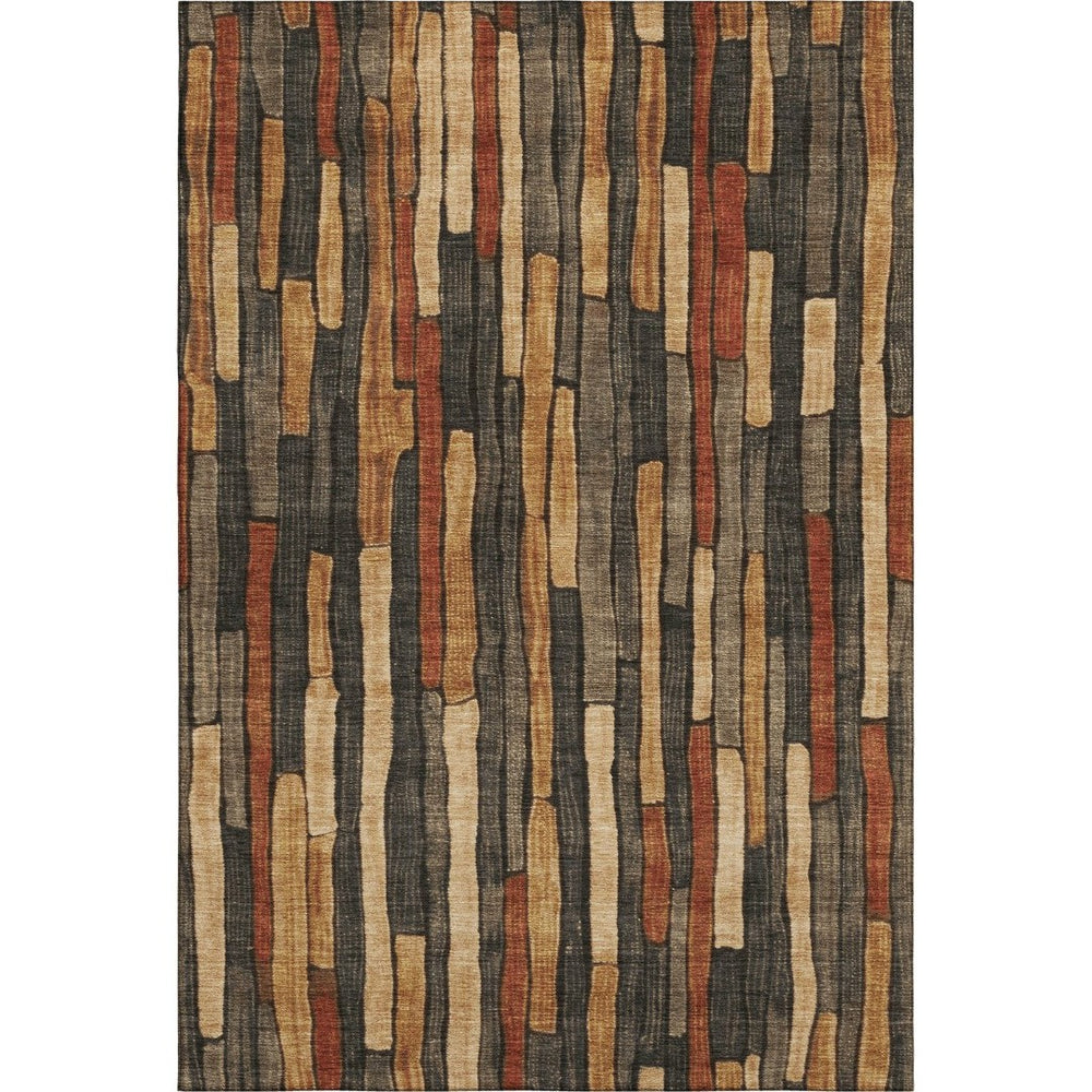 HomeRoots 9' X 12' Stylish Coffee Rust & Copper Striped Area Rug - Durable, Washable, UV Protected for Any Space 692855