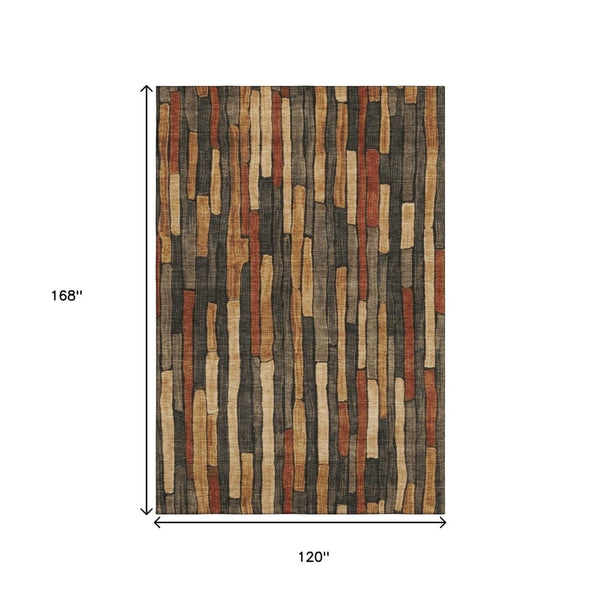 HomeRoots 10' Coffee Rust and Copper Striped Washable Area Rug – Durable, UV Protected, Ideal for Families & Pets 692856