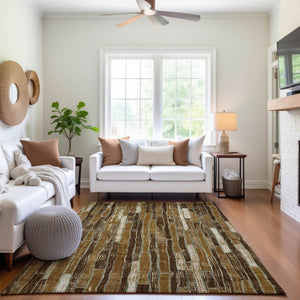 HomeRoots 5' X 8' Coffee Ivory Taupe Striped Washable Area Rug – UV Protected, Stain Resistant, Durable Design 692858