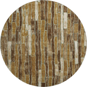 HomeRoots 8' X 8' Washable Round Rug in Coffee Ivory & Taupe Stripes - UV Protected for Stylish Spaces! 692859