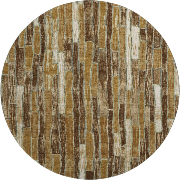 HomeRoots 8' X 8' Washable Round Rug in Coffee Ivory & Taupe Stripes - UV Protected for Stylish Spaces! 692859