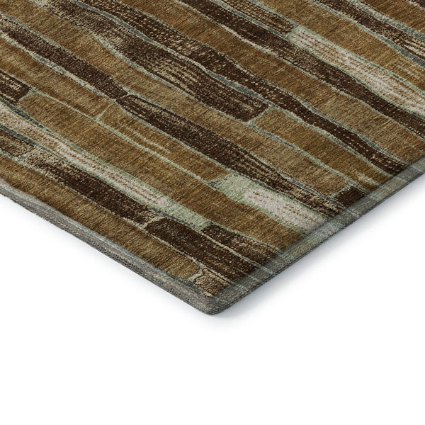 HomeRoots 8' X 8' Washable Round Rug in Coffee Ivory & Taupe Stripes - UV Protected for Stylish Spaces! 692859