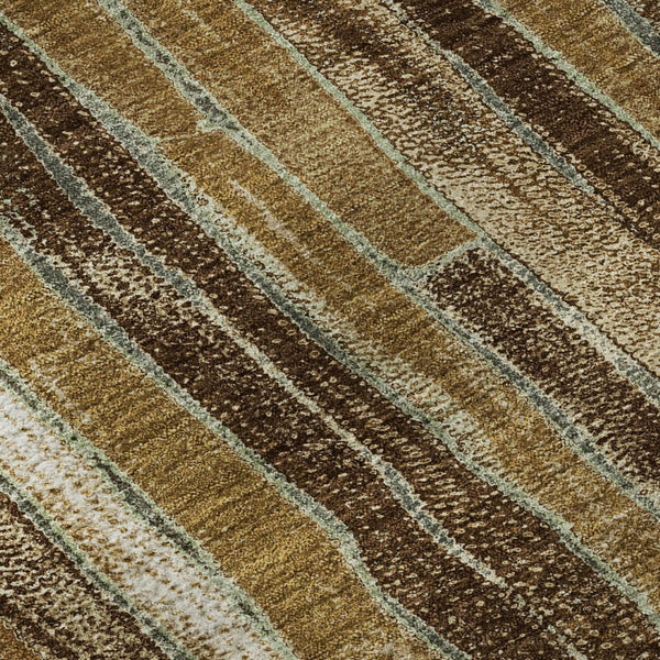 HomeRoots 8' X 8' Washable Round Rug in Coffee Ivory & Taupe Stripes - UV Protected for Stylish Spaces! 692859