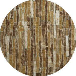 HomeRoots 8' X 8' Washable Round Rug in Coffee Ivory & Taupe Stripes - UV Protected for Stylish Spaces! 692859