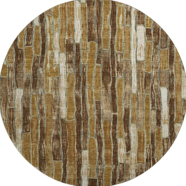 HomeRoots 8' X 8' Washable Round Rug in Coffee Ivory & Taupe Stripes - UV Protected for Stylish Spaces! 692859