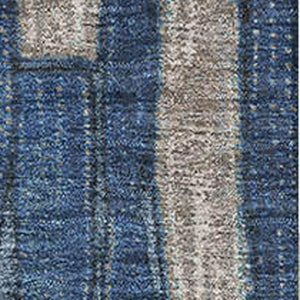 HomeRoots 8' Navy Blue and Gray Striped Area Rug – Washable, UV Protected, Stain-Resistant for Busy Homes 692866