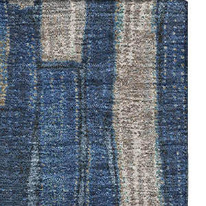 HomeRoots 9' X 12' Navy Blue & Gray Striped Washable Area Rug with UV Protection - Stylish, Durable, & Easy-Care 692867