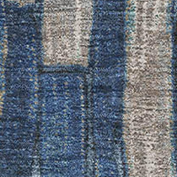 HomeRoots 10' Navy Blue & Gray Striped Washable Area Rug - Durable, Stain Resistant, UV Protected for Families 692868
