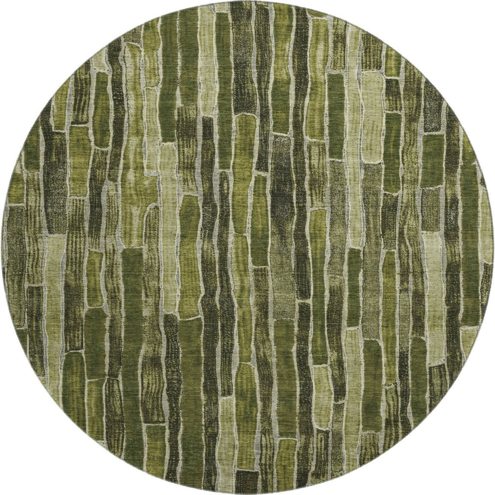 HomeRoots 8' Round Washable Olive Green and Beige Striped Rug - UV Resistant, Durable, Perfect for Families! 692871