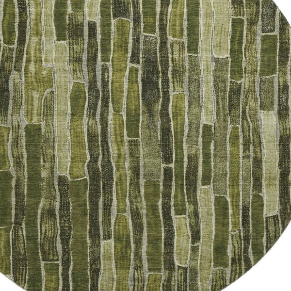HomeRoots 8' Round Washable Olive Green and Beige Striped Rug - UV Resistant, Durable, Perfect for Families! 692871