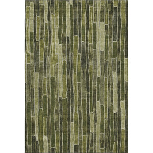 HomeRoots 8' Olive Green and Beige Striped Washable Area Rug – Durable, Stain-Resistant, UV-Protected Design 692872