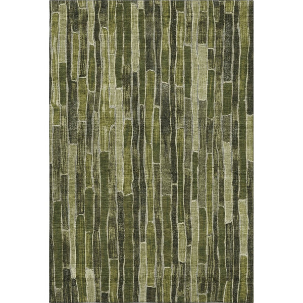 HomeRoots 8' Olive Green and Beige Striped Washable Area Rug – Durable, Stain-Resistant, UV-Protected Design 692872