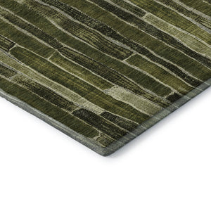 HomeRoots 8' Olive Green and Beige Striped Washable Area Rug – Durable, Stain-Resistant, UV-Protected Design 692872