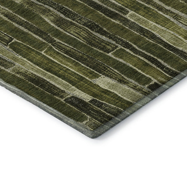 HomeRoots 8' Olive Green and Beige Striped Washable Area Rug – Durable, Stain-Resistant, UV-Protected Design 692872