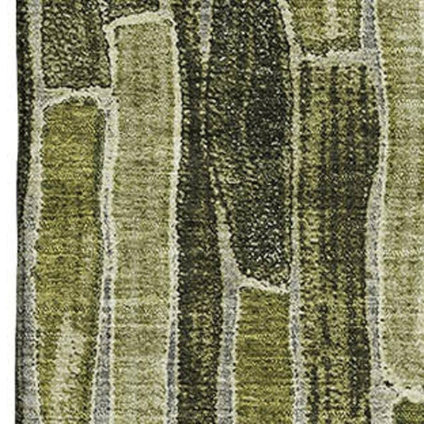 HomeRoots 8' Olive Green and Beige Striped Washable Area Rug – Durable, Stain-Resistant, UV-Protected Design 692872