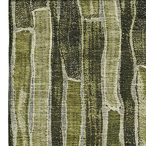 HomeRoots 8' Olive Green and Beige Striped Washable Area Rug – Durable, Stain-Resistant, UV-Protected Design 692872