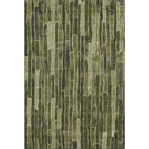HomeRoots 10' Olive Green & Beige Striped Washable Area Rug - UV Protected, Durable, Ideal for Family Spaces 692874