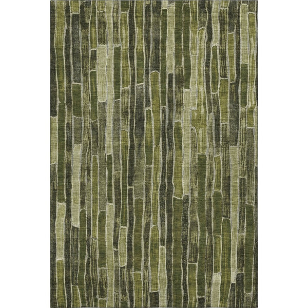HomeRoots 10' Olive Green & Beige Striped Washable Area Rug - UV Protected, Durable, Ideal for Family Spaces 692874