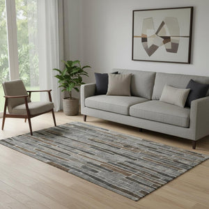 HomeRoots 5' X 8' Pewter Gray & Silver Striped Area Rug – Washable, UV-Protected, Perfect for Busy Homes! 692876