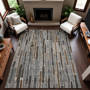 HomeRoots 5' X 8' Pewter Gray & Silver Striped Area Rug – Washable, UV-Protected, Perfect for Busy Homes! 692876