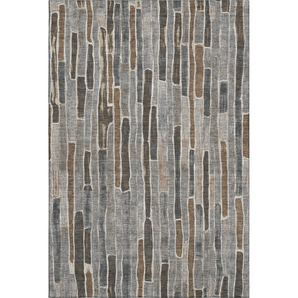 HomeRoots 5' X 8' Pewter Gray & Silver Striped Area Rug – Washable, UV-Protected, Perfect for Busy Homes! 692876
