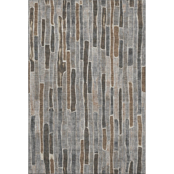 HomeRoots 5' X 8' Pewter Gray & Silver Striped Area Rug – Washable, UV-Protected, Perfect for Busy Homes! 692876