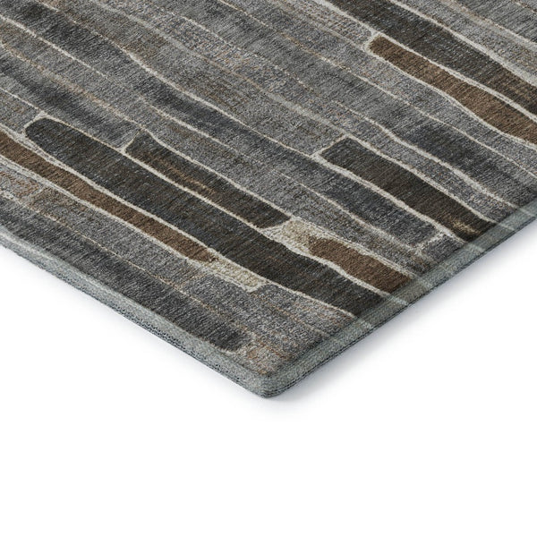 HomeRoots 5' X 8' Pewter Gray & Silver Striped Area Rug – Washable, UV-Protected, Perfect for Busy Homes! 692876