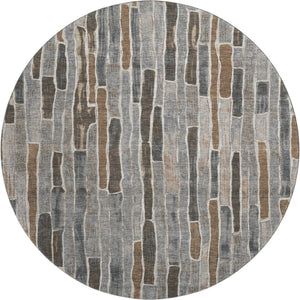 HomeRoots 8' X 8' Versatile Pewter Gray & Silver Striped Washable Round Rug with UV Protection & Non-Slip Backing 692877